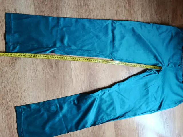Pantalón mujer talla 40 verde azulado satinado