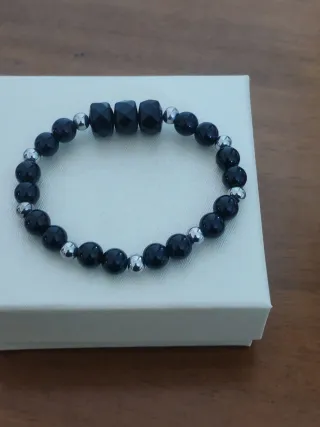 Bracciale Onice e Acciaio Elasticizzato