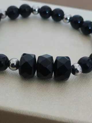 Bracciale Onice e Acciaio Elasticizzato