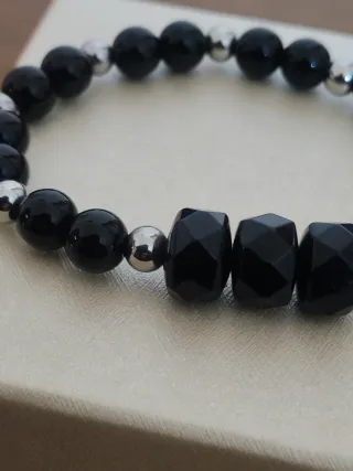 Bracciale Onice e Acciaio Elasticizzato