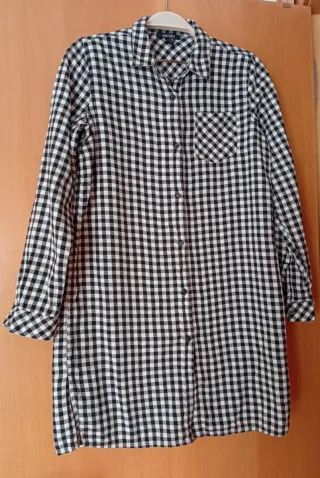 Vestido camisola midi cuadros blanco y negro