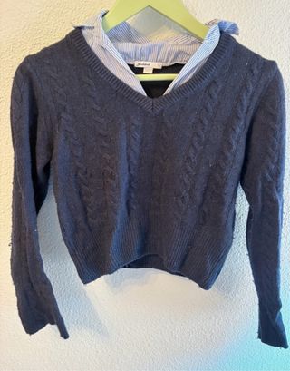 Jersey Subdued Azul Cable Knit Talla S