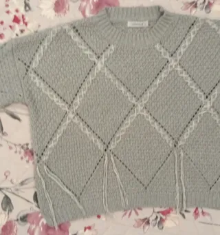 Jersey gris y blanco talla L