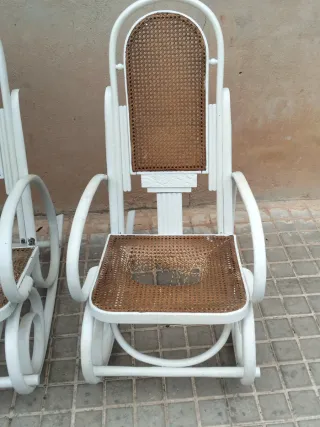 Coppia di Poltrone Sdraio Art-Deco in Rattan e Legno