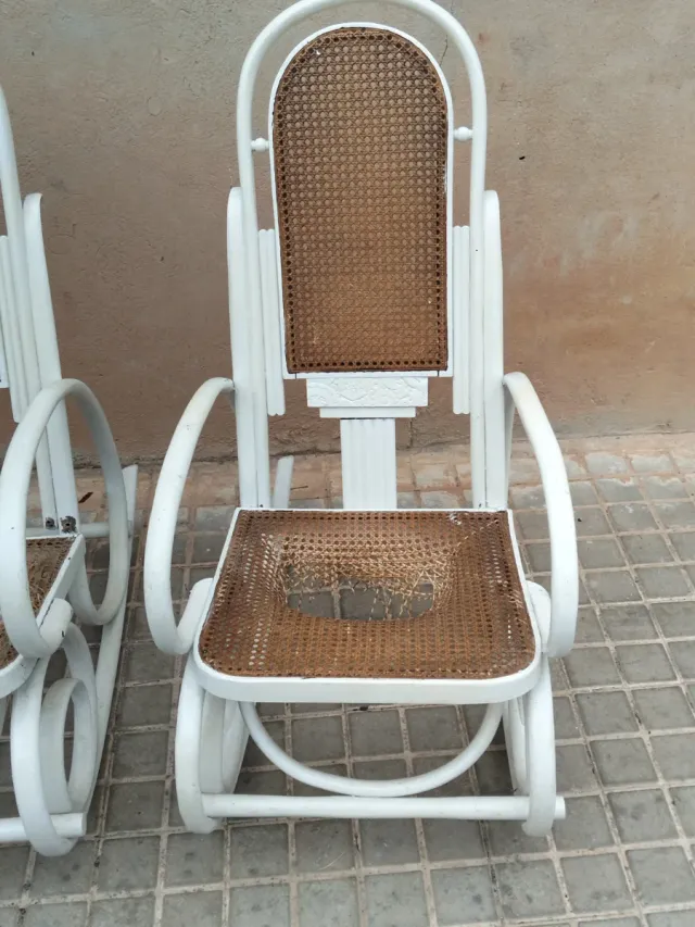 Coppia di Poltrone Sdraio Art-Deco in Rattan e Legno