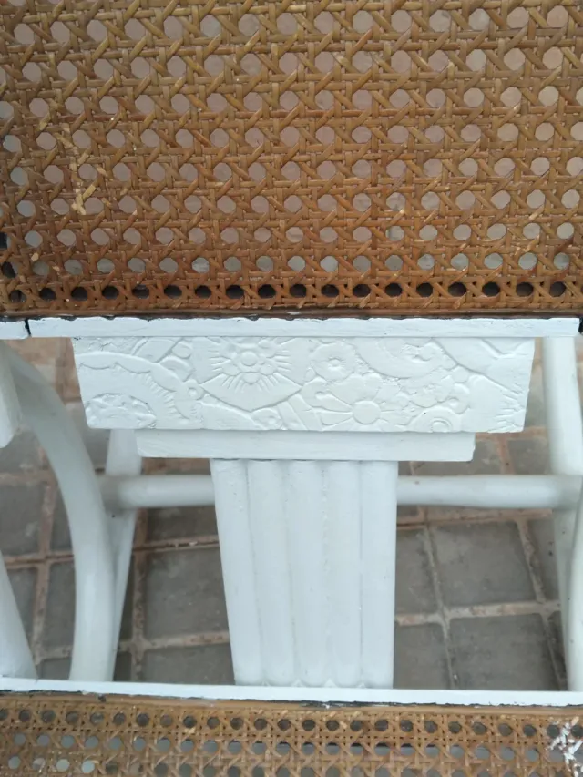 Coppia di Poltrone Sdraio Art-Deco in Rattan e Legno