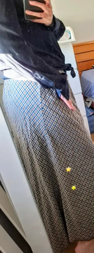 Falda larga cuadros marrón y azul marino