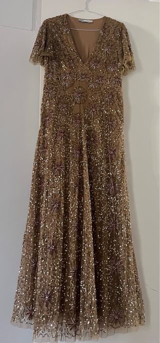 Vestido Zara lentejuelas champagne