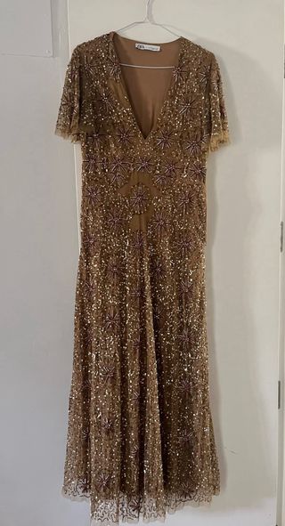 Vestido Zara lentejuelas champagne