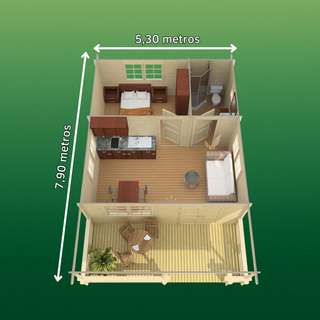 Casa de madera 46,2 con porche (Extras Incluidos)
