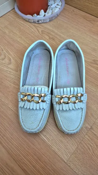 Zapatos de piel Pink Dessert Piel Blanco y Dorado