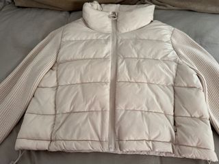 Chaqueta bomber beige mangas lana