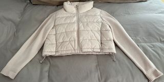 Chaqueta bomber beige mangas lana