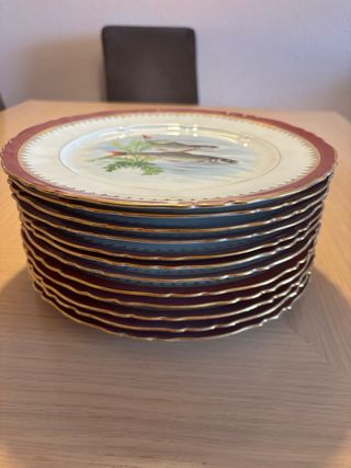 12 Piatti Antichi Limoges Pesci Porcellana