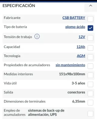 Batería 12V 12Ah CSB