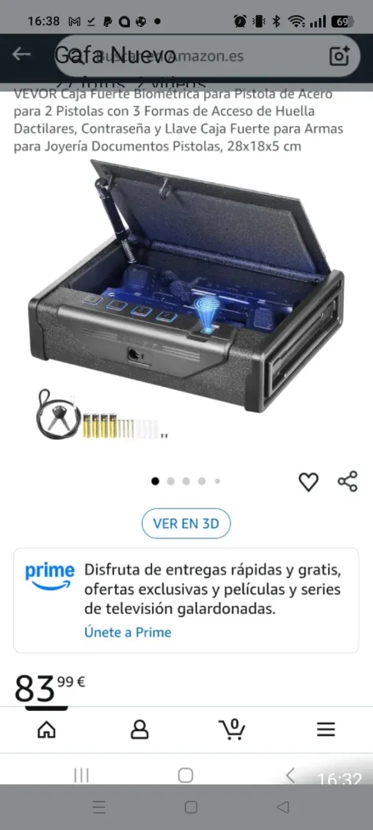 Caja Fuerte Biometrica VEVOR Acero 2 Pistolas