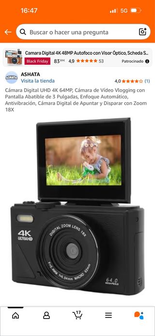 Cámara Digital ASHATA 4K 64MP Vlogging