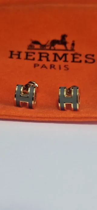 Pendientes Hermès H Dorados y Gris