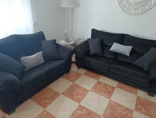 Sofá 3+2 plazas tela rústika negro