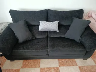 Sofá 3+2 plazas tela rústika negro