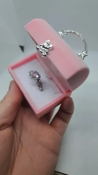 Anillo Corazón Rosa Plata Huitan