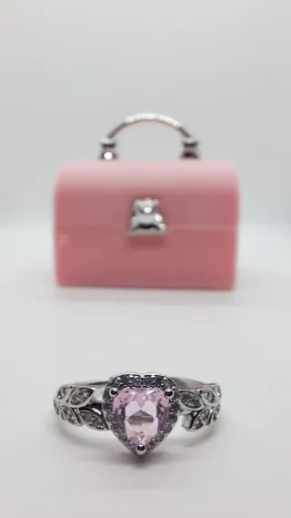Anillo Corazón Rosa Plata Huitan