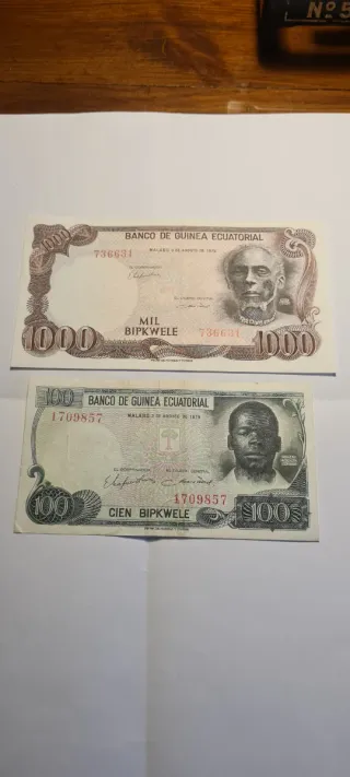 Billetes Guinea Ecuatorial 100 y 1000 BIPKWELE