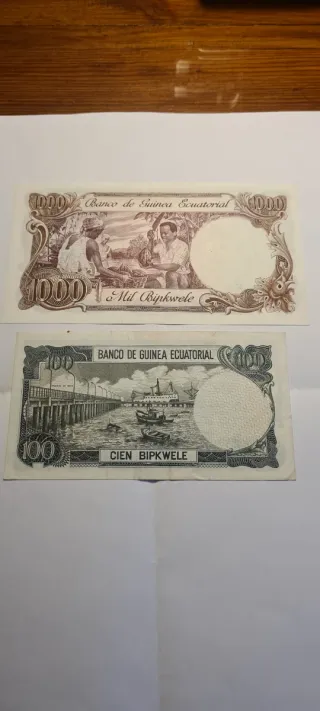 Billetes Guinea Ecuatorial 100 y 1000 BIPKWELE