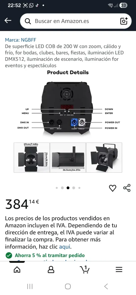 Foco LED COB 200W Zoom Cálido/Frío Eventos