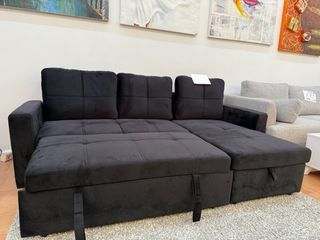 Sofá Cama Chaise Longue Negro Terciopelo