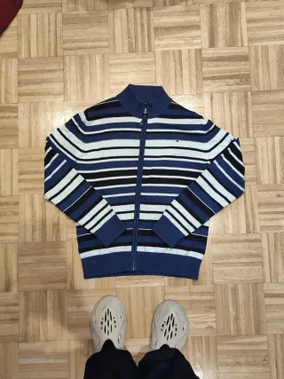 Suéter Tommy Hilfiger Rayas Cremallera Azul