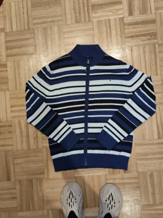 Suéter Tommy Hilfiger Rayas Cremallera Azul