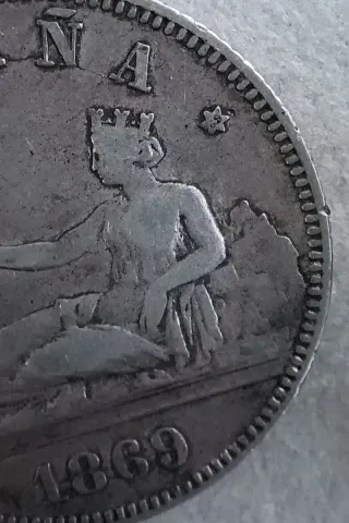 Moneda 2 Pesetas 1869 España Variante 68* RARA