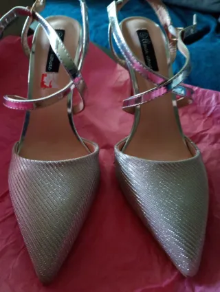 Zapatos Elegantes de tacones,plateados brillant