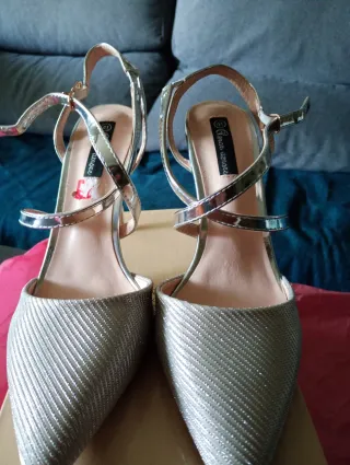 Zapatos Elegantes de tacones,plateados brillant