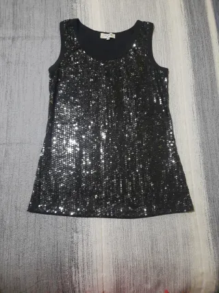 Camiseta fiesta lentejuelas negra talla 40