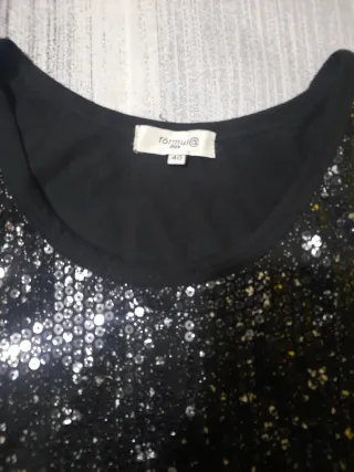 Camiseta fiesta lentejuelas negra talla 40