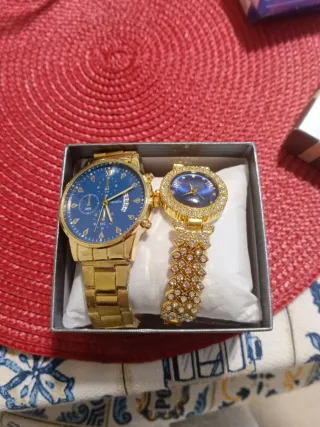 Set Relojes Hombre y Mujer Oro Azul