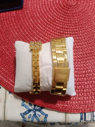 Set Relojes Hombre y Mujer Oro Azul