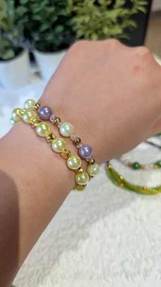 Pack 4 Pulseras Diseño Triple verde y morados