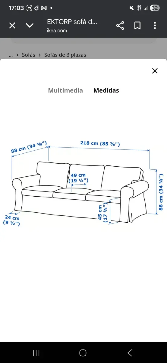 Divano Ektorp 3 posti in tessuto