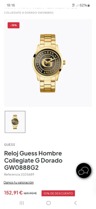 Reloj Guess Hombre Dorado y Negro Nuevo