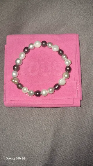 Pulsera Tous perlas gris y blanco