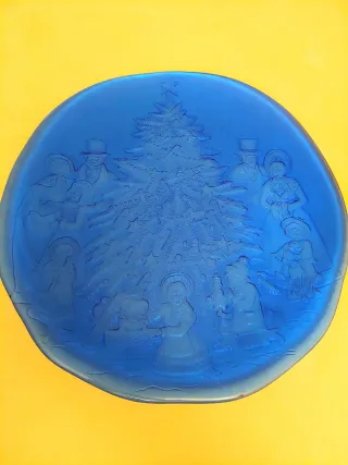 Piatto centrotavola in vetro blu anno 2000