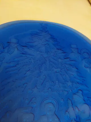 Piatto centrotavola in vetro blu anno 2000