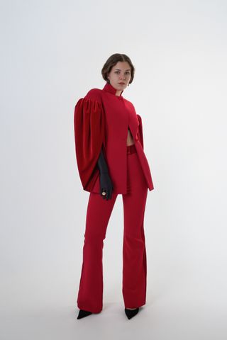 Traje chaqueta y pantalón terciopelo rojo
