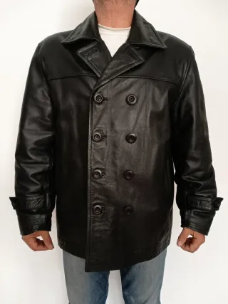 Abrigo cruzado cuero auténtico XL Medidas indicada