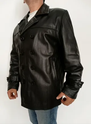 Abrigo cruzado cuero auténtico XL Medidas indicada