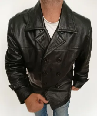 Abrigo cruzado cuero auténtico XL Medidas indicada