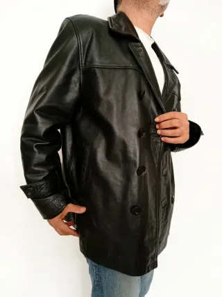 Abrigo cruzado cuero auténtico XL Medidas indicada